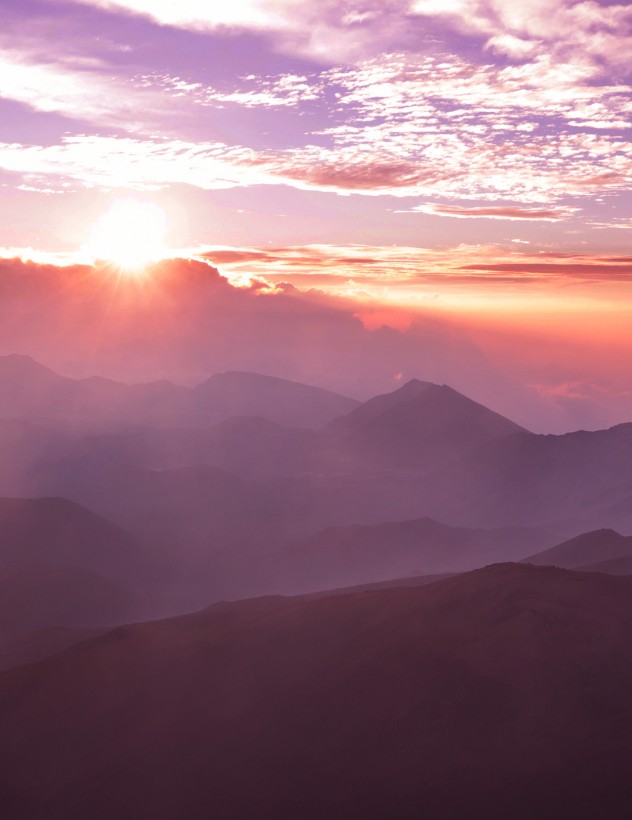 A breathtaking sunset over the majestic Mt. Haleakala mountains.